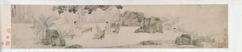 Tea Drinking Under the Wutong Tree, Ming dynasty (1369-1644), 1509. The poet Wu Kuan (left) drinks tea with a Buddhist monk. A servant fans the ceramic kettle used for heating water, while another ser...