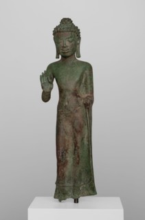 Buddha with Hand in Gesture of Teaching (Vitarkamudra), Dvaravati period, 8th century.