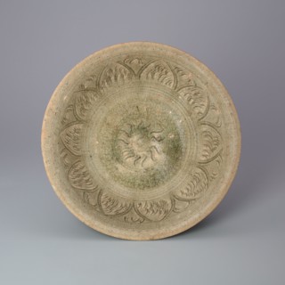 Sawankhalok Ware Stem Bowl with Incised Lotus Petal Design, 15th century.