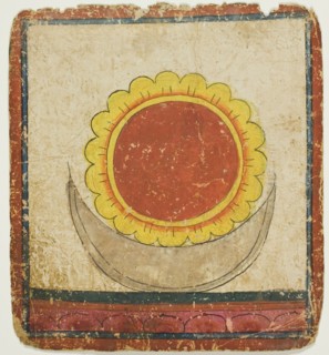 Sun, Moon and Lotus on Lotus Throne, from a Set of Initiation Cards (Tsakali), 14th/15th century.