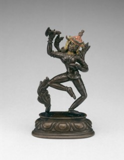 Goddess Vajravarahi Dancing with Chopper (karttrika) and Skullcup (kapala), 15th century.