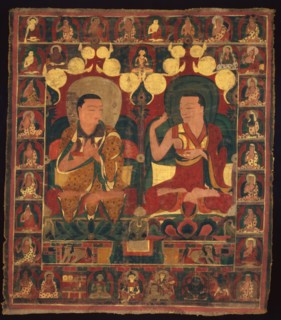 Painted Banner (Thangka) of Lineage Painting of Two Lamas in Debate, c. 1500.