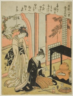 Night Rain of the Tea Stand, from the series "Eight Scenes of the Parlor (Zashiki hakkei)", c. 1777.