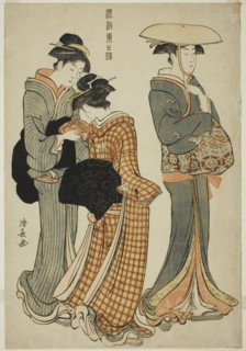 Two Women and a Maid, from the series "A Brocade of Eastern Manners (Fuzoku Azuma no nishiki)", c. 1783/84.