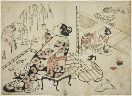 Courtesan Painting a Screen, from a series of 12 erotic prints, c. 1711.