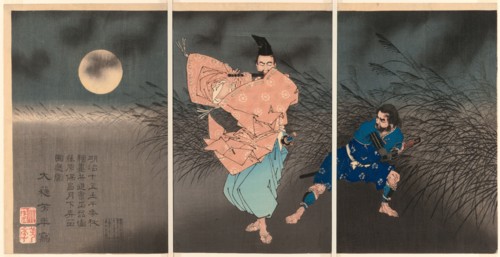 Fujiwara no Yasumasa Playing His Flute in the Moonlight, About 1883.