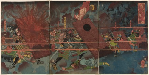 The Battle at Jinju during Masakiyo's Conquest of Korea (Masakiyo Sankan taiji, Shinshujo kassen no zu), 1863.