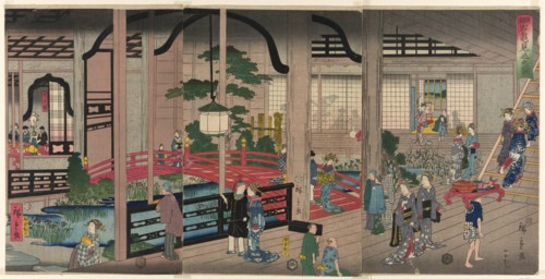 The Interior of the Gankiro in Yokohama (Yokohama Gankiro mikomi no zu), 1860.