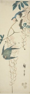 Swallows and wisteria, 1854.