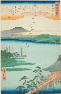 Descending Geese at Katada (Katada rakugan), from the series "Eight Views of Omi (Omi hakkei)", 1857.