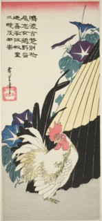 Rooster, umbrella, and morning glories, 1830s.