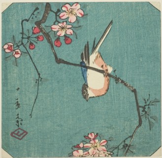 Bullfinch, section of an untitled harimaze print, c. 1840s.