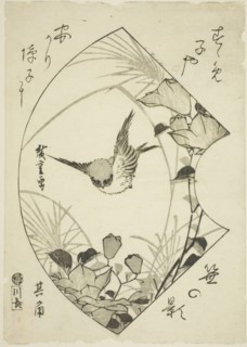 Autumn Flower and Sparrow, c. 1835.