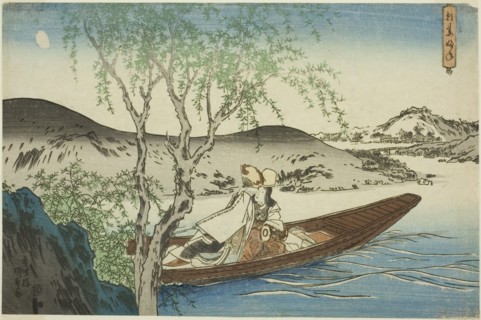 Shirabyoshi Dancer in Asazuma Boat (Asazuma-bune), from an untitled series of landscapes, c. 1830/34.