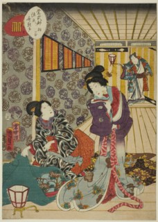 Kiritsubo, No. 1 from the series "Murasaki Shikibu's Genji Cards (Murasaki Shikibu Genji karuta)", 1857.