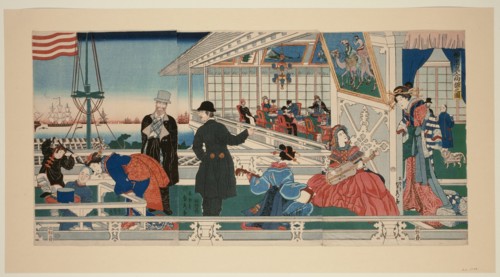 An American Mercantile Building in Yokohama (Yokohama ijin shokan no zu), 1861.