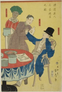 Banquet at a Foreign Merchant House in Yokohama (Yokohama ijin shoka shuen no zu), 1861.