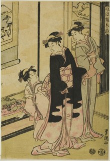 Women viewing miniature landscape, from the series "Furyu moro hanami uwari", n.d.