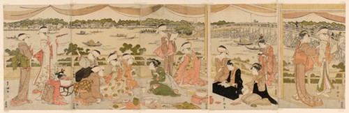 Recital on a verandah overlooking Sumida River, c. 1790/95.