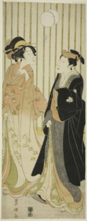 The actor Segawa Kikunojo and a young woman kicking a ball, n.d.