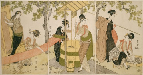 Doing the Laundry by the Well Curb (Idobata no sentaku to araihari), c. 1795.