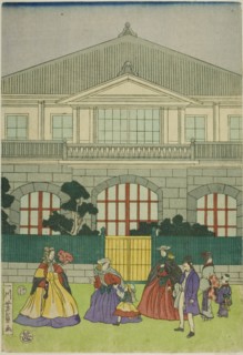 Residence of French Merchant at Port of Yokohama (Yokohama ko Furansu shokan no zu), 1866.