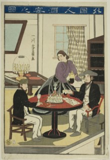 Foreigners Drinking Wine (Gaikokujin shuen no zu), 1860.