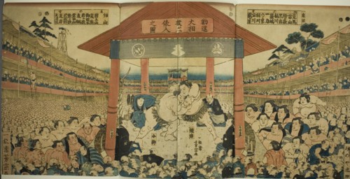 Procession of Wrestlers for a Fundraising Match (Kanjin ozumo dohyo-iri no zu), early 1850s.
