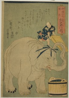 Arrival of the Europeans: The Great Elephant (Yoroppajin torai, Daizo no zu), 1863.