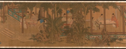 The Four Accomplishments, Qing dynasty (1644-1911), 19th century. The four pursuits deemed appropriate for Chinese gentlemen were music, the board game Go, calligraphy, and painting.