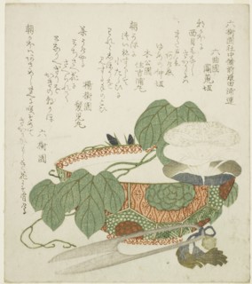 Bowl, scissors, and morning glories, c. 1820.
