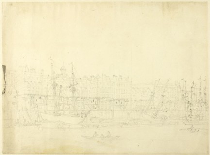 Study for Custom House, from the River Thames, from Microcosm of London, c. 1808.