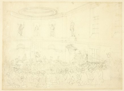 Study for India House, the Sale Room, from Microcosm of London, c. 1809.
