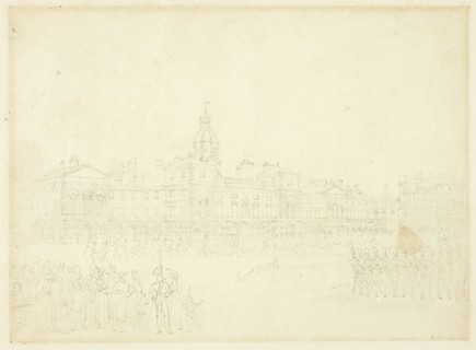 Study for Mounting Guard, St James Park, from Microcosm of London, c. 1809.