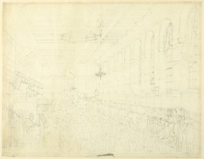 Study for The Long Room, Custom House, from Microcosm of London, c. 1808.