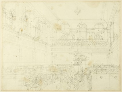 Study for Foundling Hospital, the Chapel, from Microcosm of London, c. 1808.
