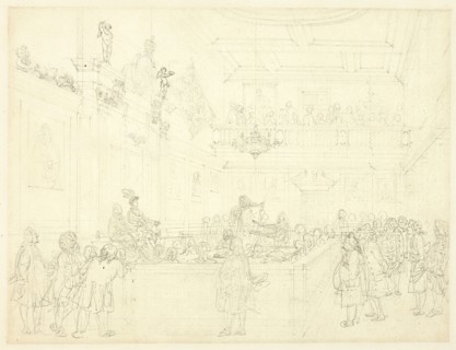 Study for Herald's College, The Hall, from Microcosm of London, c. 1808.