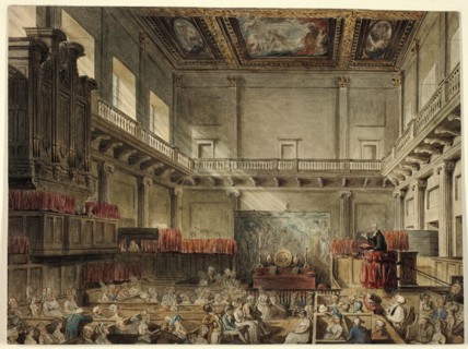 Study for Royal Chapel, Whitehall, in Micocosm of London, 1807-10.