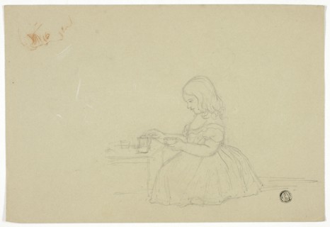 Young Girl Pouring Tea and Profile Sketch (recto), and Sketch of Italian City Street (verso), n.d.