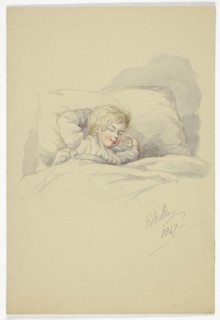 Child Asleep (recto), and Fishermen on Dock (verso), 1847.