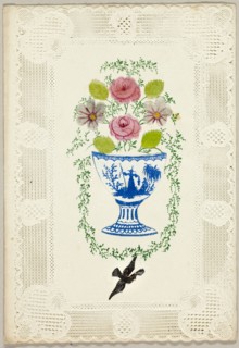 Untitled Valentine (Vase of Flowers with Bird), c. 1840.