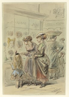 Two Ladies and Little Girl Before Hairdresser's Shop, n.d.