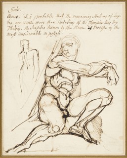 Study of Ignudo in Sistine Chapel, Rome (recto); Paraphrase of the Ignudo Seated to Upper Right of Prophet Jeremiah in Chapel, Rome (verso), c. 1800.