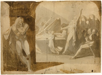 The Duke of Gloucester Lying in Wait for Lady Anne at the Funeral Procession of Her Father-in-law, King Henry VI (recto); Standing Male Nude, Leaning Forward (verso), 1760/67.