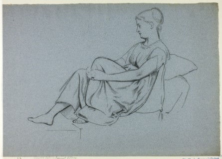 Woman Resting Against Pillows Clasping Her Knee, n.d.