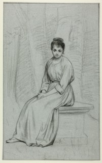 Woman Resting on Stone Bench, n.d.