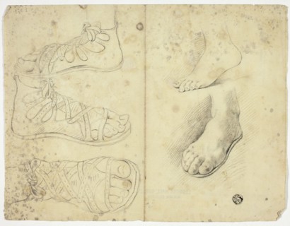 Two Bare Feet and Three Sandalled Feet, n.d.