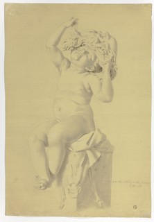 Antique Statue of Seated Putto Holding Mask of Silenus, 1775.