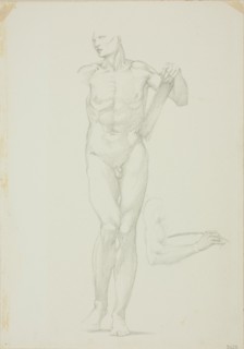 Standing Male with Tablet; separate sketch of right arm, c. 1873-77.