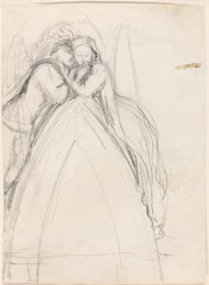 Design for a Gothic Arch with the Artist and Effie Ruskin Embracing (recto); Design for a Gothic Arch with Effie as an Angel (verso), 1853.